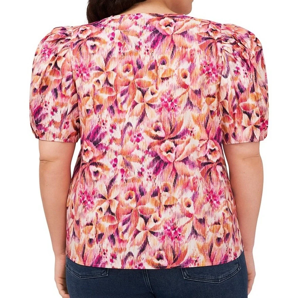 New CeCe Plus V-Neck Puffed Sleeve Blouse - Picture 7 of 8